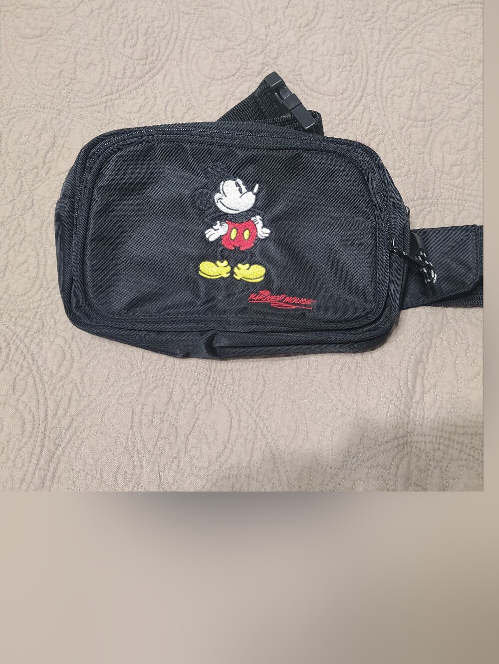 Disney Embroidered Mickey Mouse Black Nylon Fanny Pack
